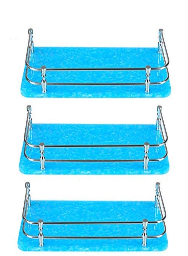 STIMULUS Stylish Acrylic Wall Mount Bathroom Shelf 3 PCS Set(Size - 6x15 Inch) (Blue Colour) 4MM SS Road - Image 1
